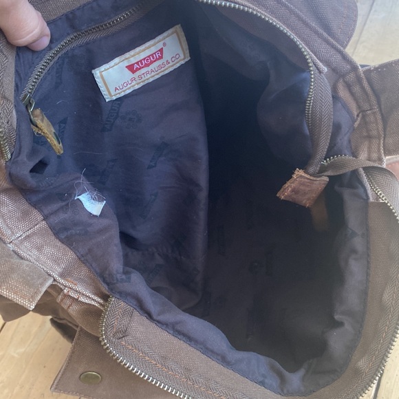 Augar Strauss co canvas leather messenger bag utility pockets zipper brown - Picture 9 of 13